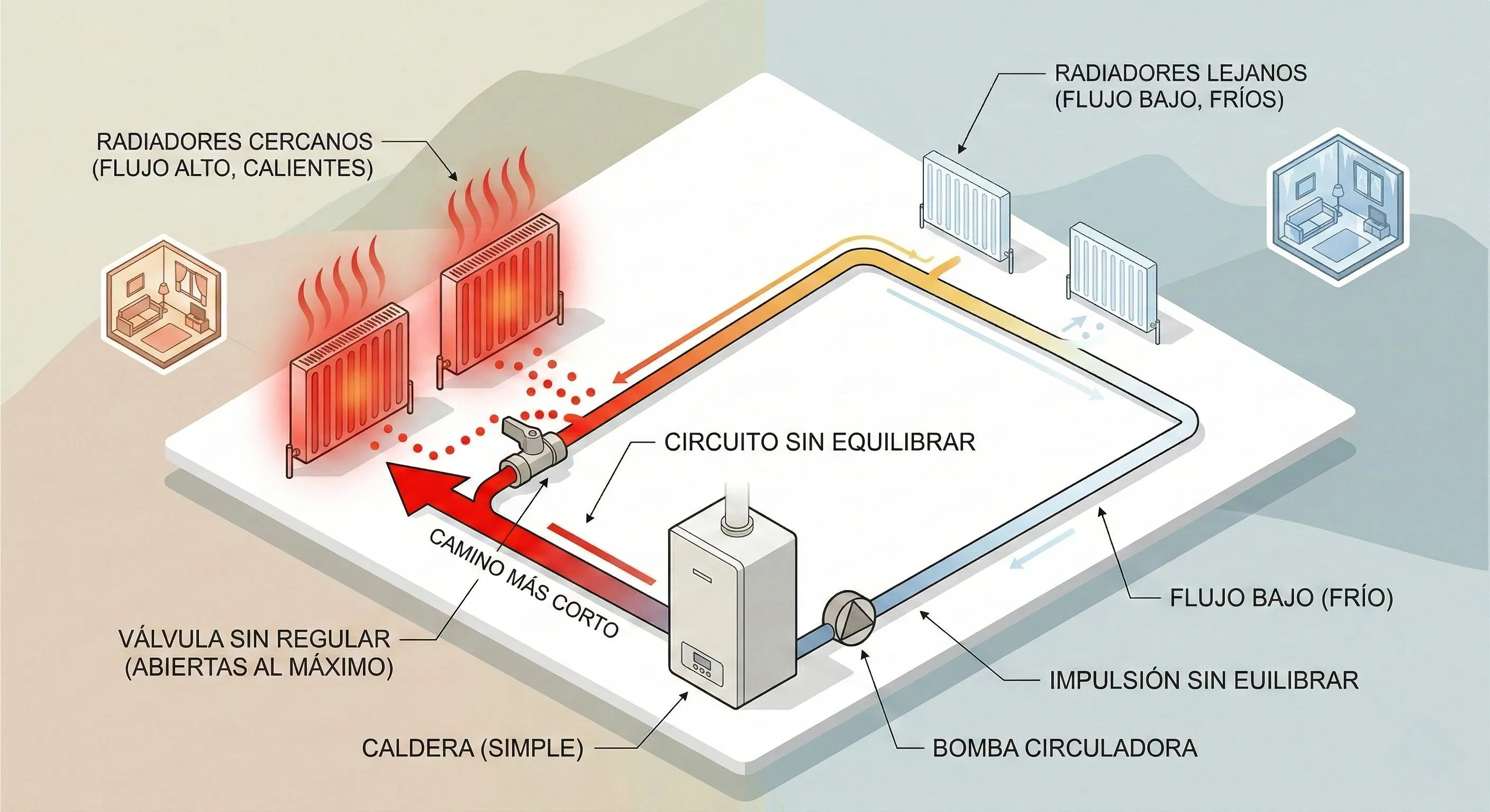 Esquema técnico de equilibrado de circuito de calefacción